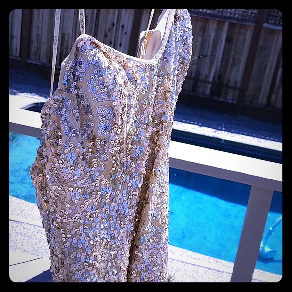 Sequined gold and silver skala cocktail dress